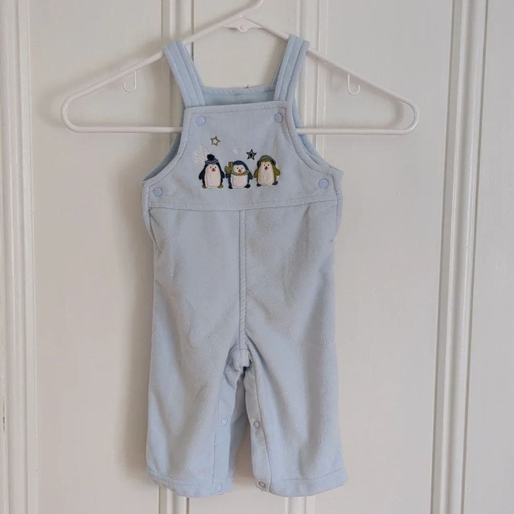 6M Carter's Penguin Winter Christmas Snowflake Soft Blue Romper Snaps